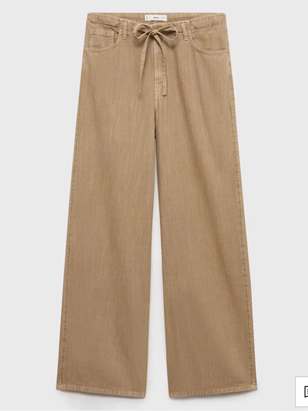 Mango Wide-Leg Drawstring Pants in Tan